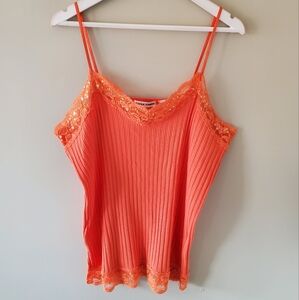 Extra Touch XL Y2K Resortwear Festival Beaded Sequin Lace Trim Ribbed Tank